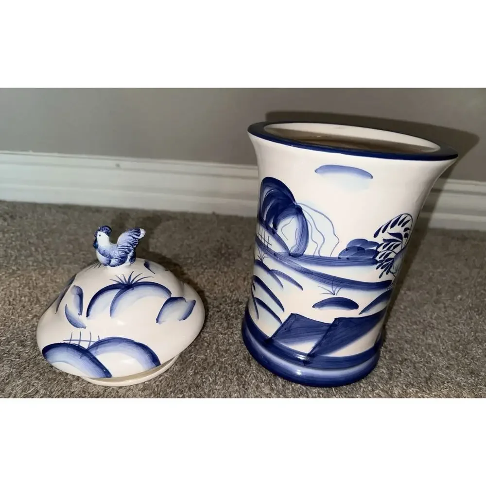 Vintage California Pantry Classic Ceramic w/ Lid Rooster Canister Farm Scene‎